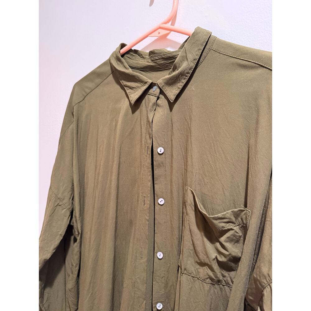 Moss Green Crinkle Style J. Jill Button Down Long-Sleeve Business Casual- Sz L - Picture 3 of 11